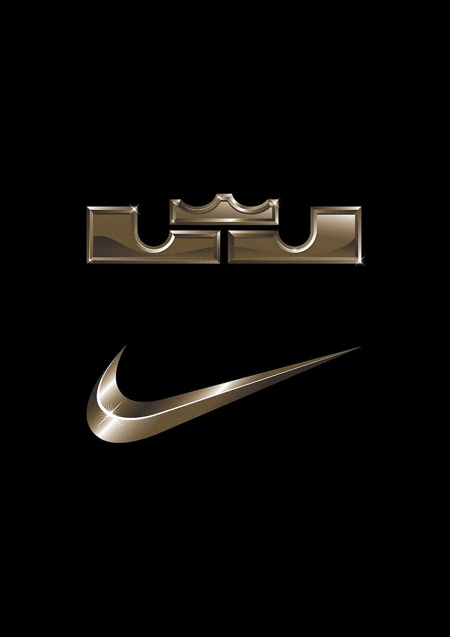 LeBron James Nike Crown Logo Gold Metallic Design on Black Background HD phone wallpaper