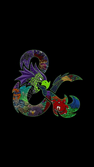 Dungeons and Dragons Ampersand Monster Collage on Black Background HD phone wallpaper