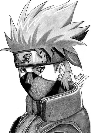 Hatake Kakashi Pencil Sketch Portrait with Konoha Headband and Mask HD phone wallpaper