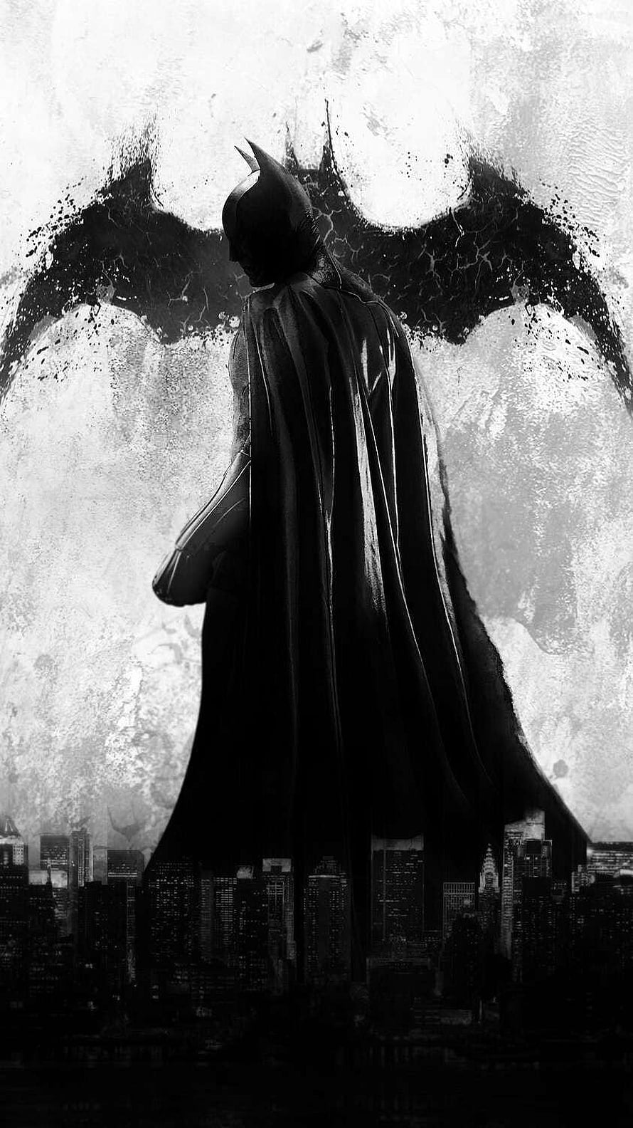 Batman Standing Silhouette Over Gotham City Skyline in Black and White, Batman Shadow Top Awesome Background in 2020. Batman , Batman , Batman, Awesome Batman Black And White HD phone wallpaper
