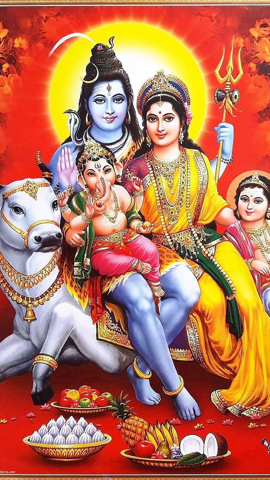 Lord Shiva, Parvati, Ganesha, and Kartikeya Family Portrait with Nandi Bull HD phone wallpaper