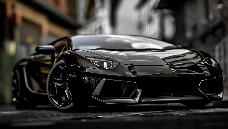 Black Lamborghini Aventador Low Angle Front View on Urban Street HD wallpaper