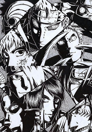 Naruto Akatsuki Members Black And White Manga Character Collage HD phone wallpaper