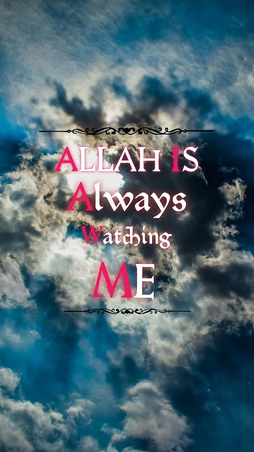 Islamic Faith Quote: Allah Is Always Watching Me Against Dramatic Cloudy Sky HD phone wallpaper