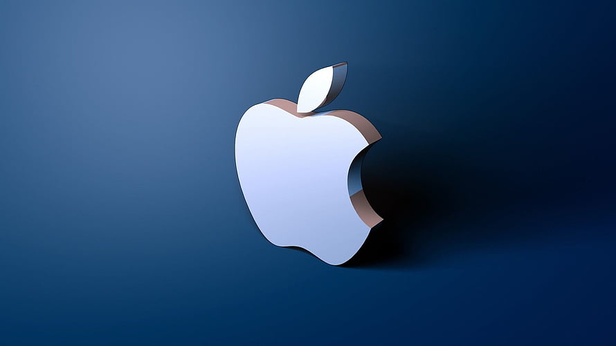 Apple Logo 3D Render on Deep Blue Gradient Background HD wallpaper
