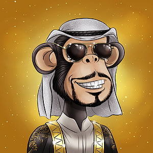 Billionaire Club NFT Monkey Wearing Gold Aviator Sunglasses and Traditional Arab Headwear on Golden Background HD phone wallpaper