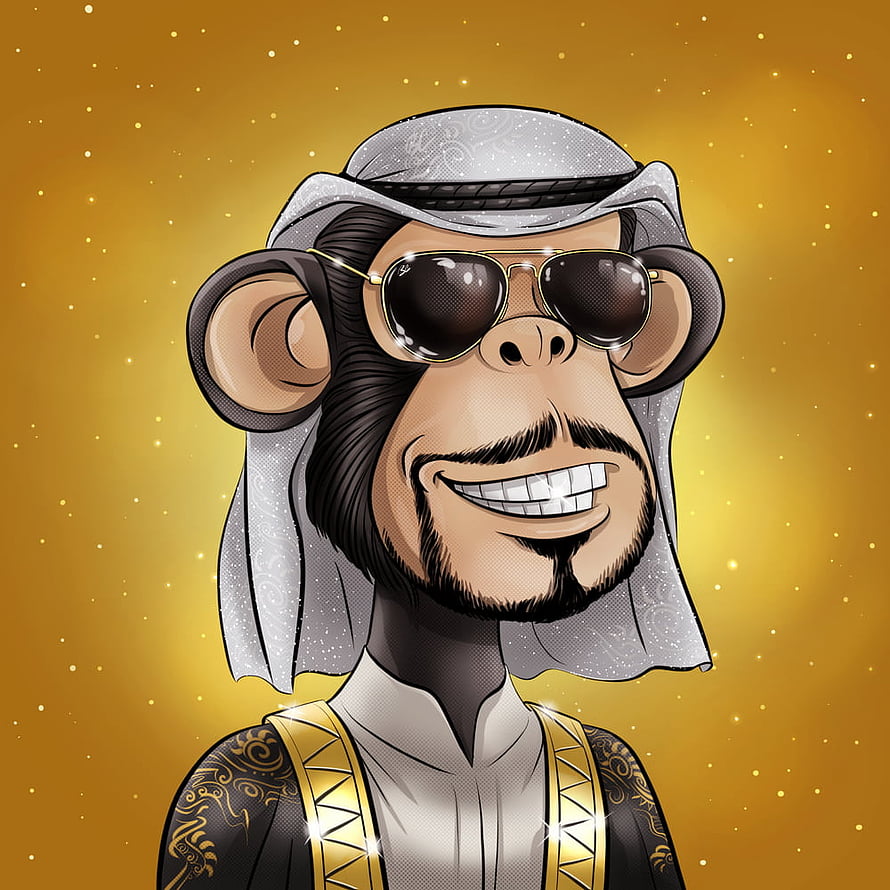 Billionaire Club NFT Monkey Wearing Gold Aviator Sunglasses and Traditional Arab Headwear on Golden Background HD phone wallpaper