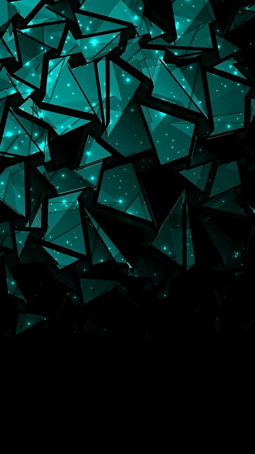 Glowing Teal Geometric Shards Abstract Dark Background HD phone wallpaper