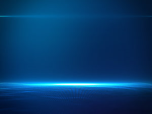 Abstract Blue Digital Horizon with Glowing Light Grid and Lens Flare Effect HD wallpaper