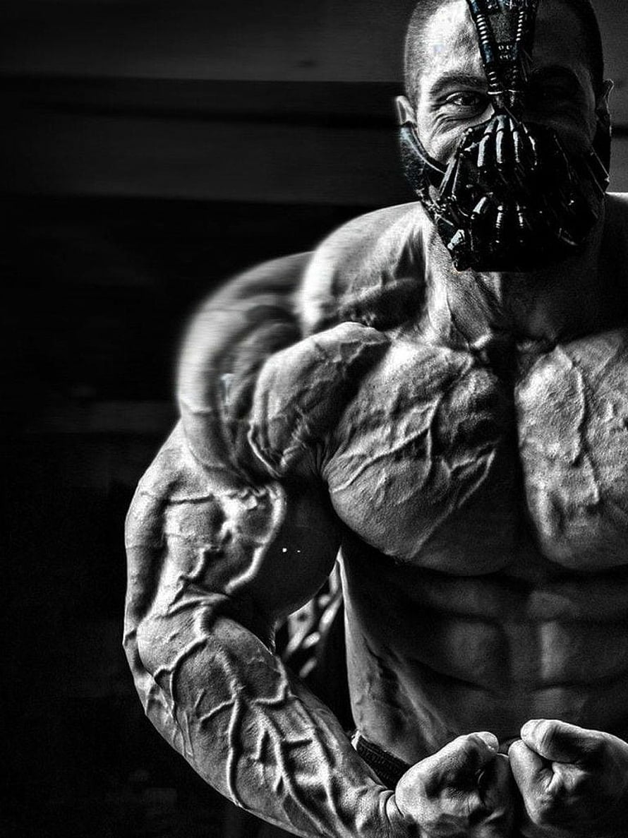 Black and white portrait of a muscular bodybuilder wearing a tactical mask HD phone wallpaper