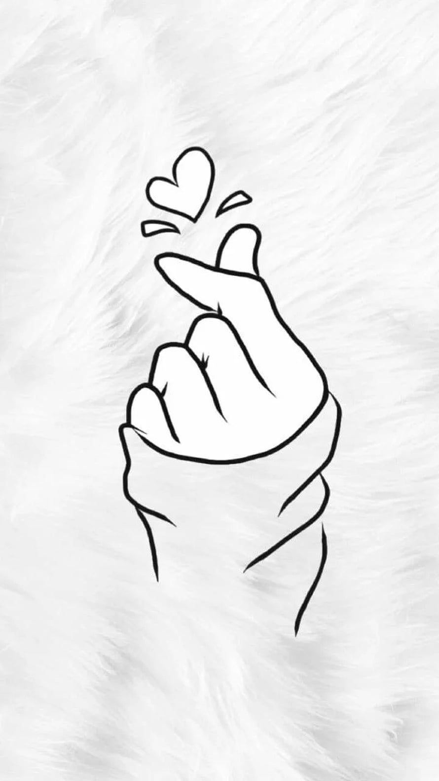 Cute Finger Heart Hand Gesture Line Art on White Fur Background HD phone wallpaper