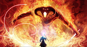 Gandalf Confronts the Balrog in a Fiery Epic Fantasy Battle HD wallpaper