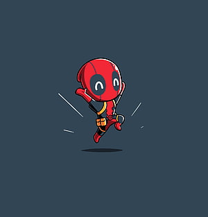 Cute Chibi Deadpool Jumping on Dark Background HD phone wallpaper