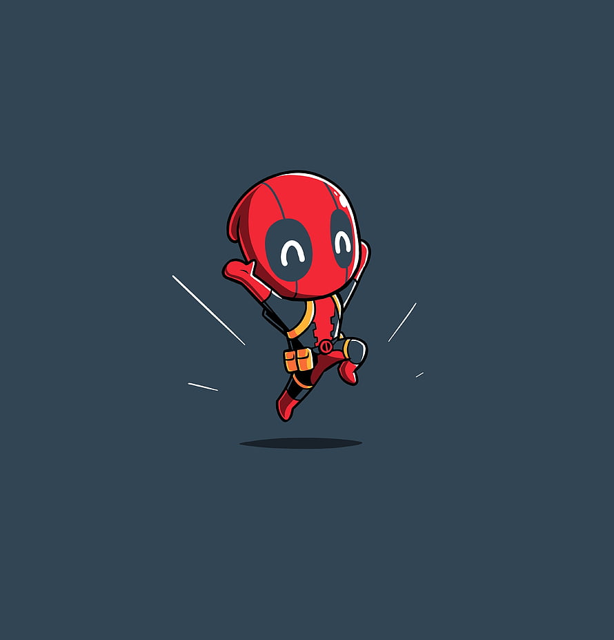 Cute Chibi Deadpool Jumping on Dark Background HD phone wallpaper