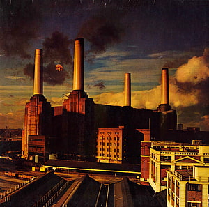 Pink Floyd Animals Album Cover Artwork with Industrial Power Plant and Flying Pig HD wallpaper