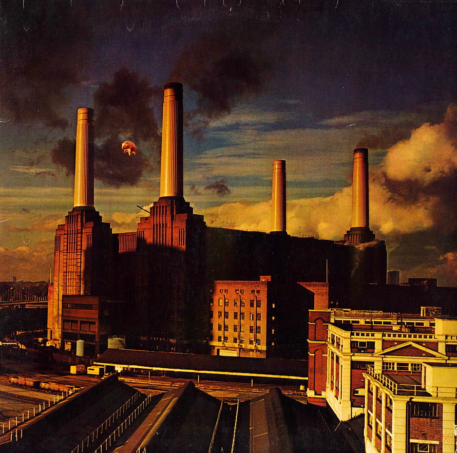 Pink Floyd Animals Album Cover Artwork with Industrial Power Plant and Flying Pig HD wallpaper