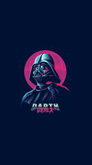 Darth Vader Neon Portrait Against a Pink Death Star on a Dark Space Background HD phone wallpaper