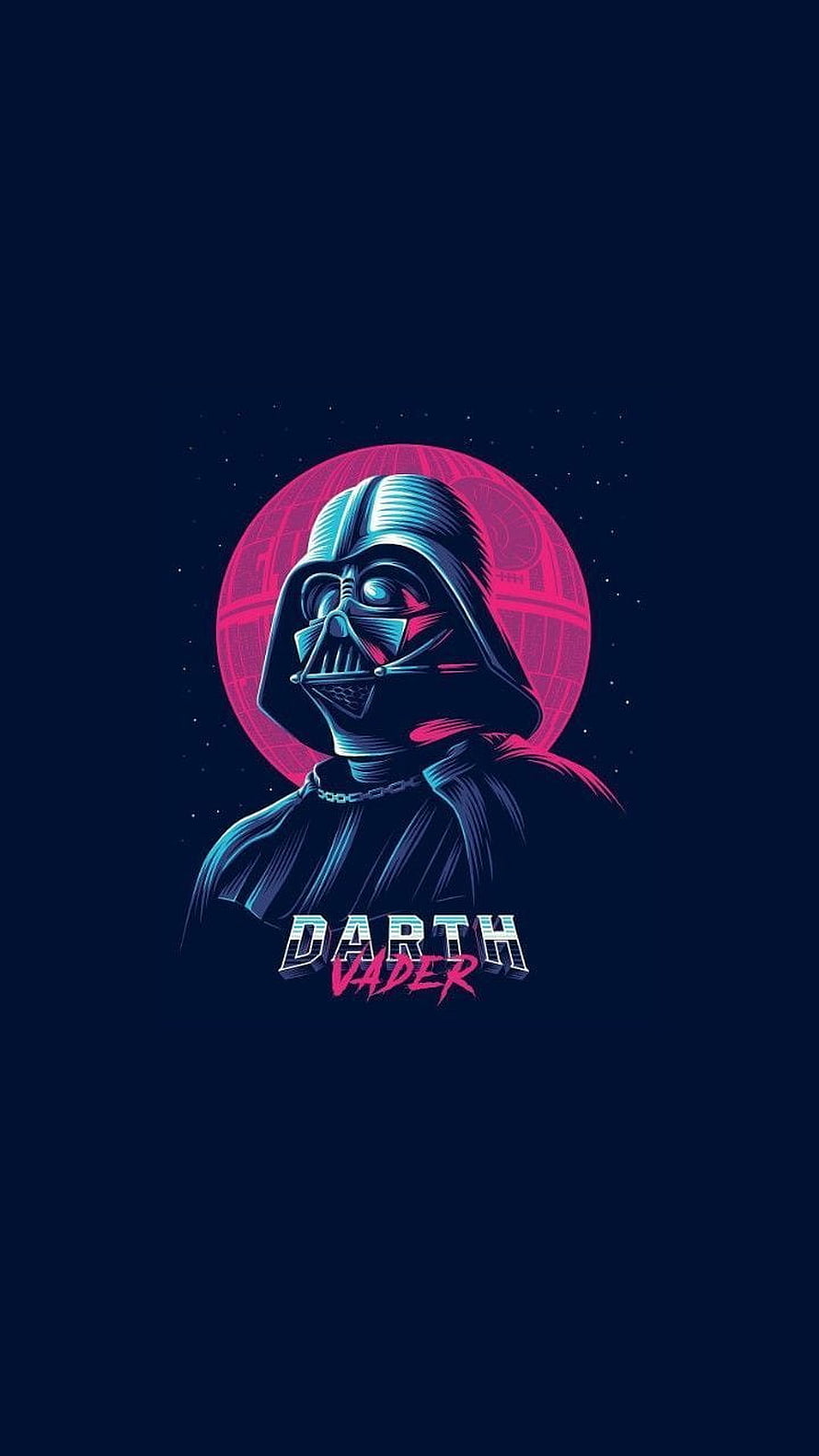 Darth Vader Neon Portrait Against a Pink Death Star on a Dark Space Background HD phone wallpaper