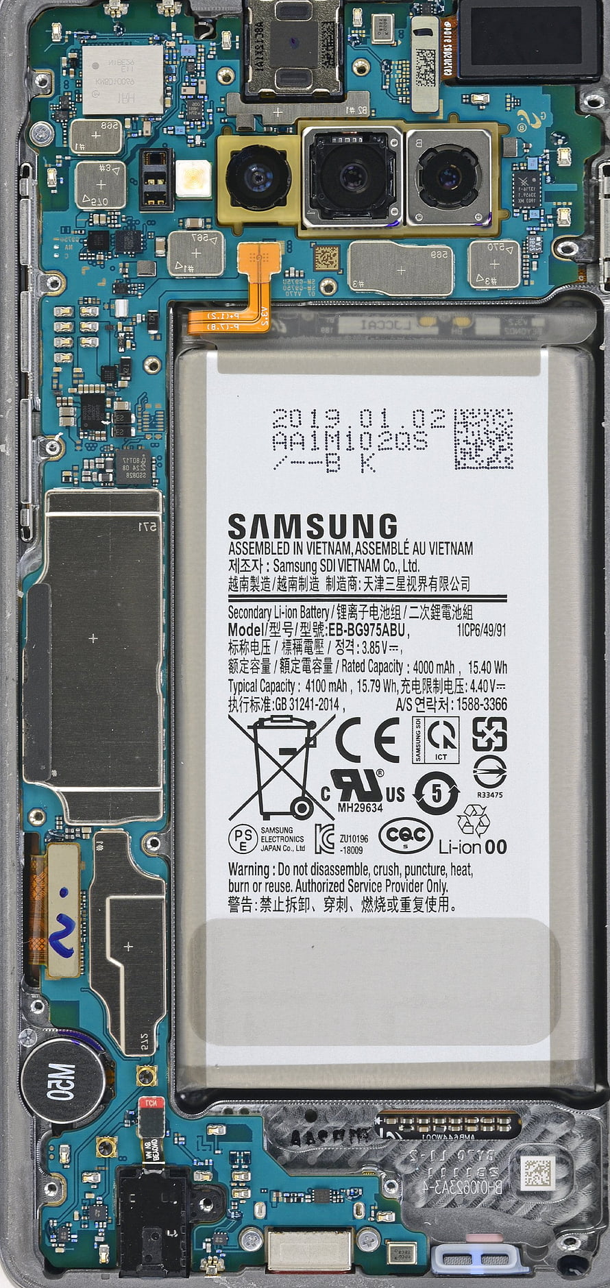 Samsung Galaxy S10 Internal Hardware Teardown Showing Battery and Camera Module HD phone wallpaper