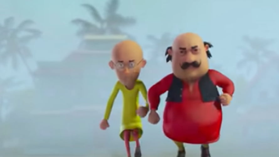 Motu Patlu 3D Animated Characters Running Through Misty Tropical Landscape HD wallpaper