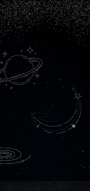 Minimalist Line Art Space Scene with Ringed Planet and Shooting Star on Black Background HD phone wallpaper