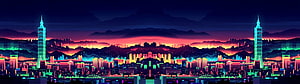 Neon Cyberpunk Taipei 101 Skyline at Sunset with Vibrant City Lights HD wallpaper