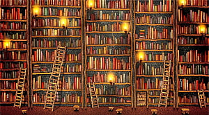 Cozy Fantasy Library Interior With Wooden Ladders And Warm Candlelight HD wallpaper