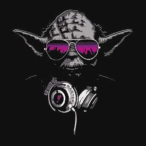 DJ Yoda Star Wars Character Wearing Aviator Sunglasses and Headphones on Black Background HD phone wallpaper