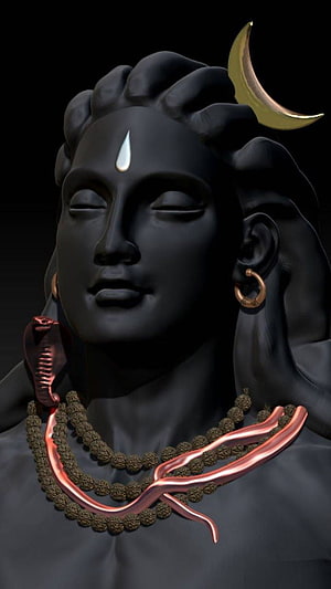 Bhole Nath 3D Sculpture with Crescent Moon, Rudraksha Beads, and Serpent Adornment HD phone wallpaper
