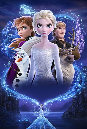 Frozen 2 Movie Poster Featuring Elsa Anna Olaf Kristoff and Sven in Magical Aurora Setting HD phone wallpaper