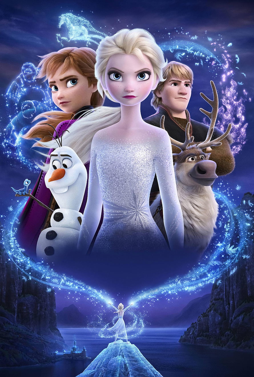 Frozen 2 Movie Poster Featuring Elsa Anna Olaf Kristoff and Sven in Magical Aurora Setting HD phone wallpaper