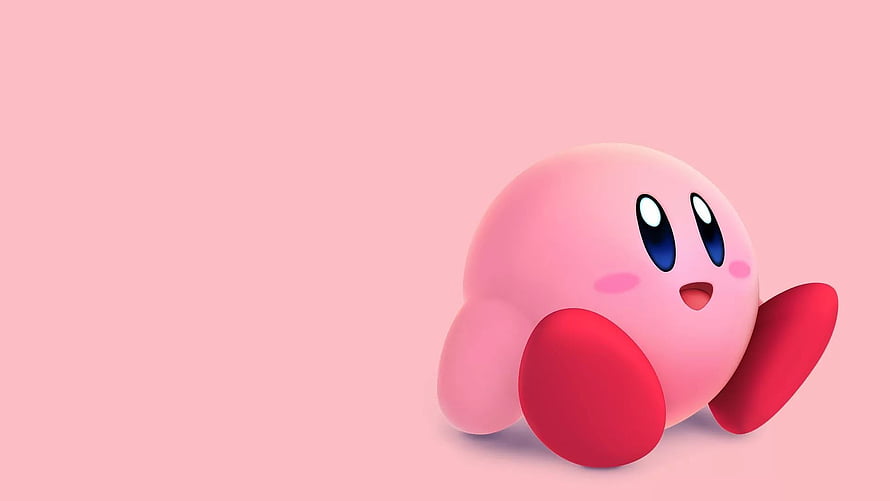 Cute Pink Kirby Character Sitting on Soft Pastel Background HD wallpaper