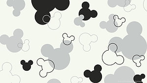 Mickey Mouse Head Silhouette Pattern in Black, Gray, and White HD wallpaper
