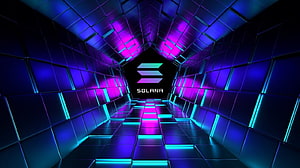 Solana Logo in Neon Futuristic Tunnel with Purple and Blue Lighting HD wallpaper