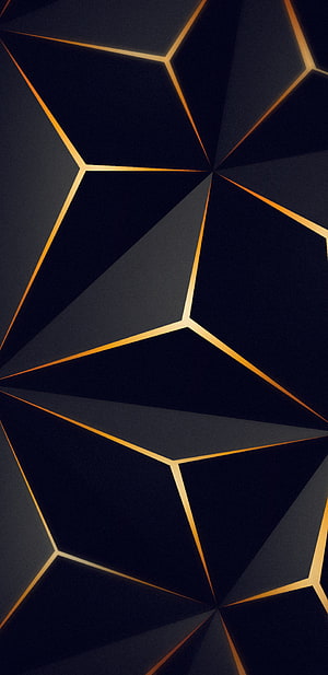 Elegant Geometric Triangle Pattern with Gold Lines on Dark Background HD phone wallpaper