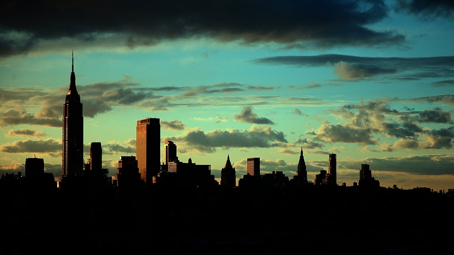 New York City Skyline Silhouette at Dusk with Empire State Building HD wallpaper