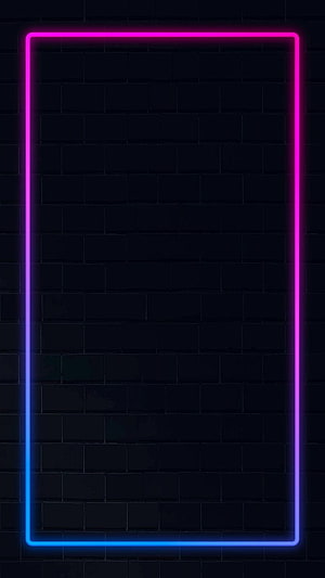 Gradient neon rectangle frame on dark brick wall with pink and blue glow HD phone wallpaper