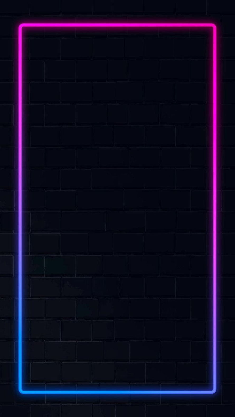 Gradient neon rectangle frame on dark brick wall with pink and blue glow HD phone wallpaper