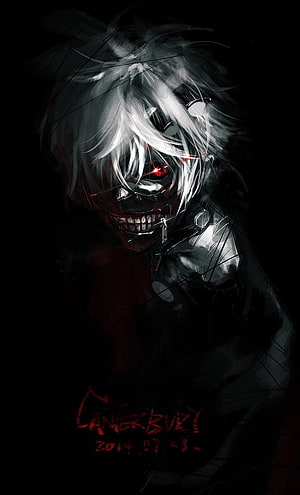 Dark Anime Character with Glowing Red Eyes and White Hair HD phone wallpaper