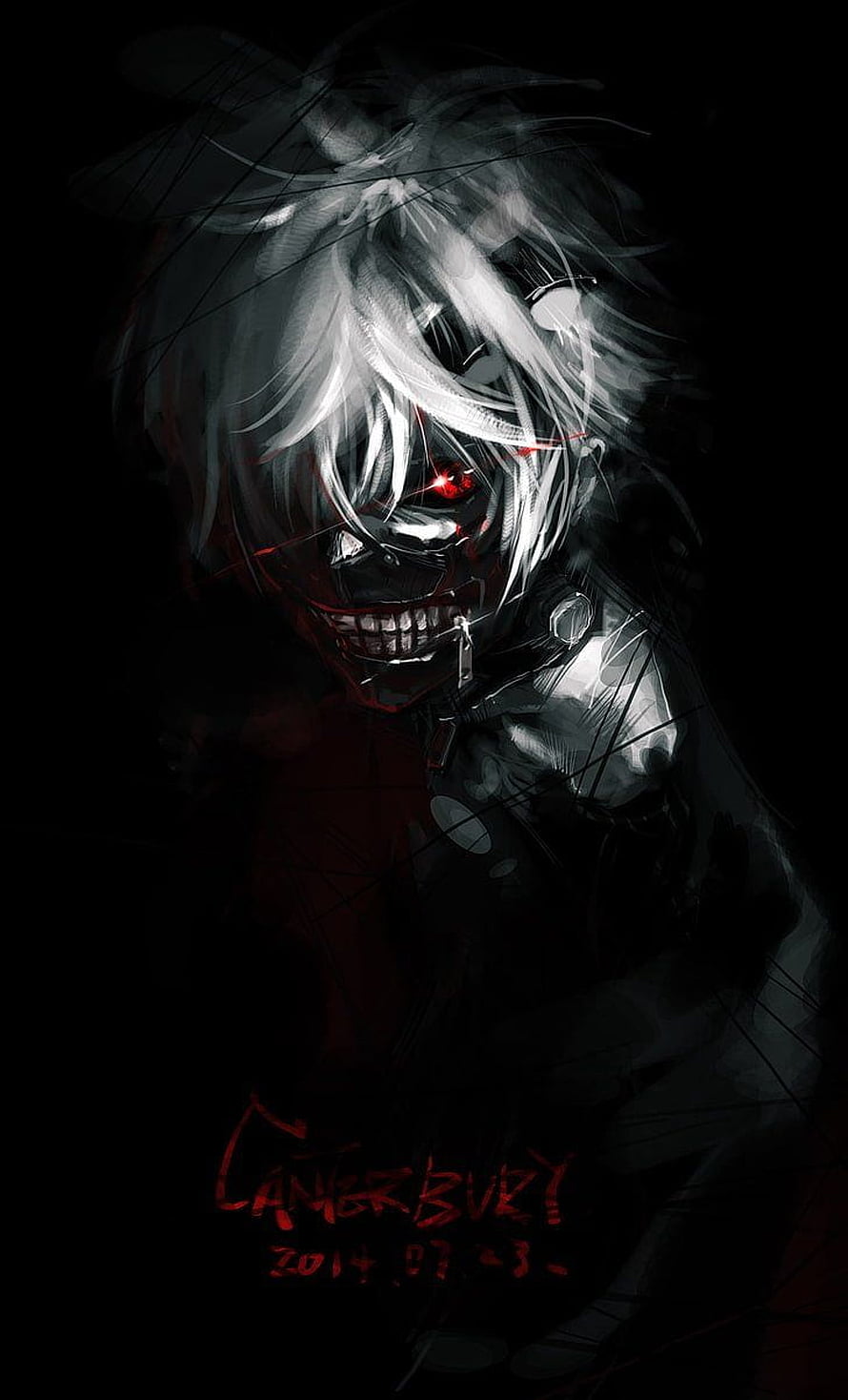 Dark Anime Character with Glowing Red Eyes and White Hair HD phone wallpaper
