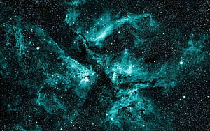 Vibrant Teal Nebula Clouds and Scattered Stars in Deep Space HD wallpaper