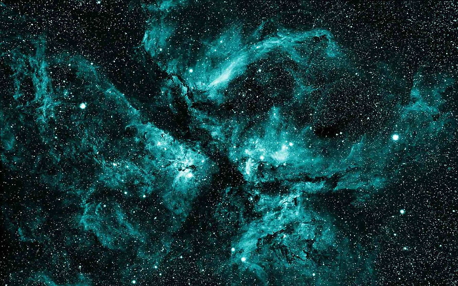 Vibrant Teal Nebula Clouds and Scattered Stars in Deep Space HD wallpaper