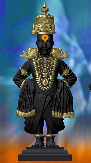 Vitthal Hindu Deity Statue With Golden Crown And Ornate Jewelry HD phone wallpaper