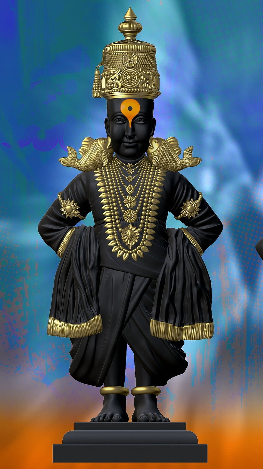 Vitthal Hindu Deity Statue With Golden Crown And Ornate Jewelry HD phone wallpaper