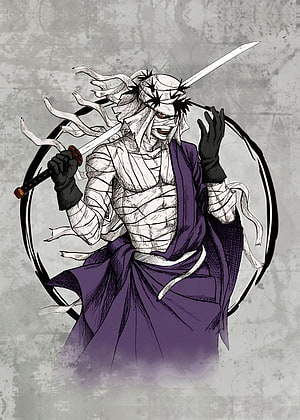 Makoto Shishio Rurouni Kenshin Mummy Warrior Illustration with Katana and Purple Robe HD phone wallpaper