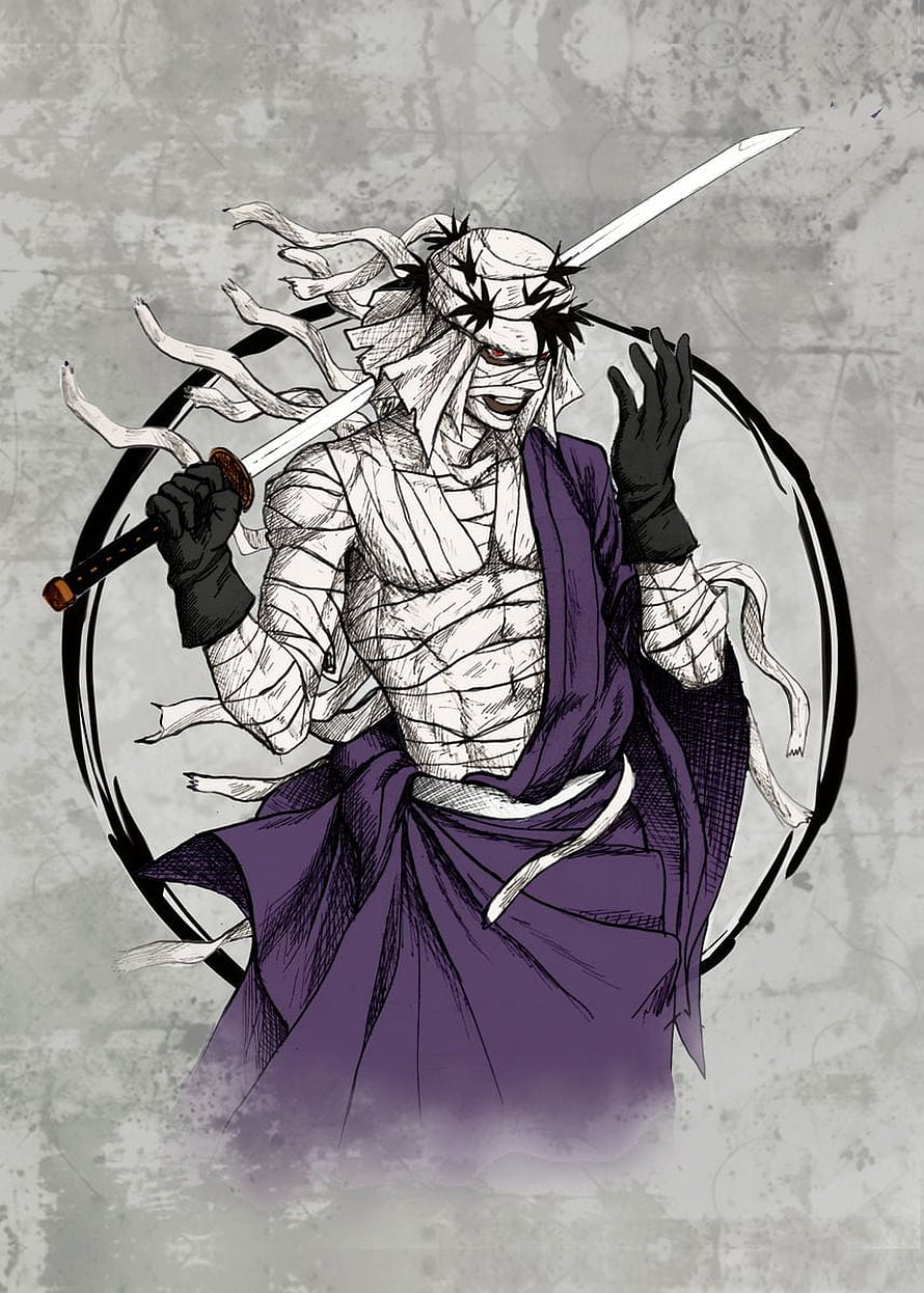 Makoto Shishio Rurouni Kenshin Mummy Warrior Illustration with Katana and Purple Robe HD phone wallpaper