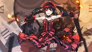 Kurumi Tokisaki in Black Dress with Clock Background HD wallpaper