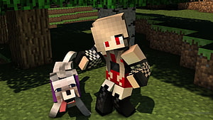 Minecraft Custom Skin Character with Pet Dog in Blocky Forest Landscape HD wallpaper