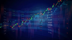 Candlestick Chart with Rising Market Trend on Dark Blue Background HD wallpaper