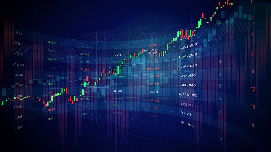 Candlestick Chart with Rising Market Trend on Dark Blue Background HD wallpaper